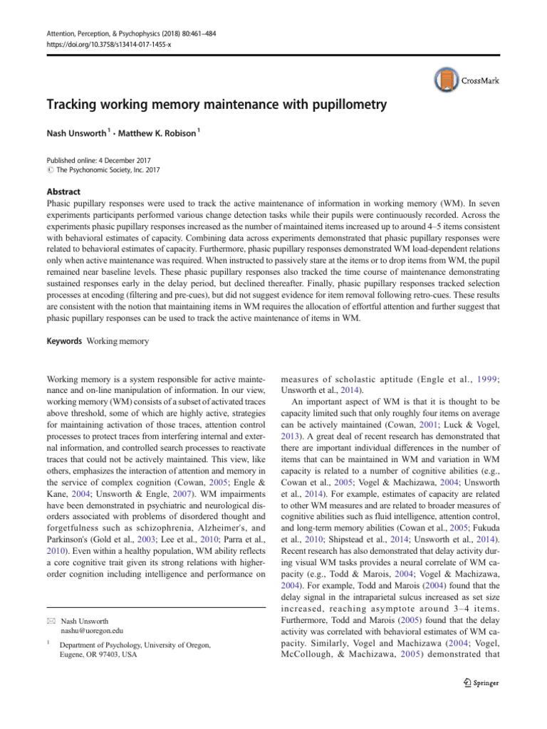 Tracking Working Memory Maintenance With Pupillometry | PDF