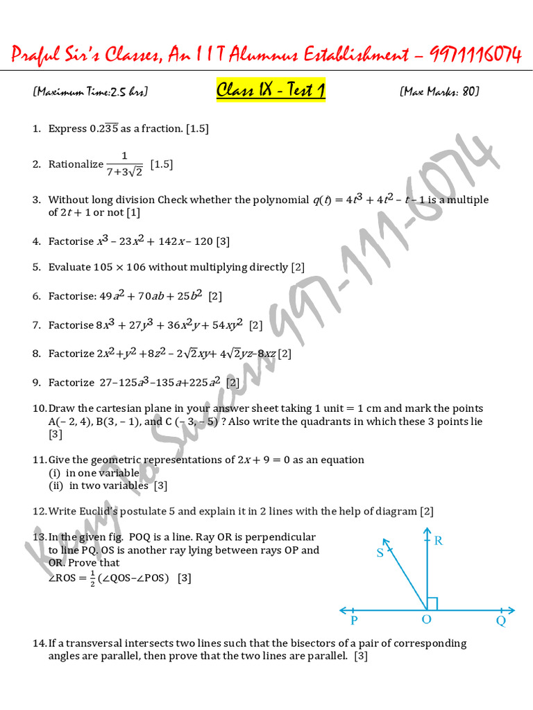 Class 9 Test Class 9 Full Test 1 Pdf