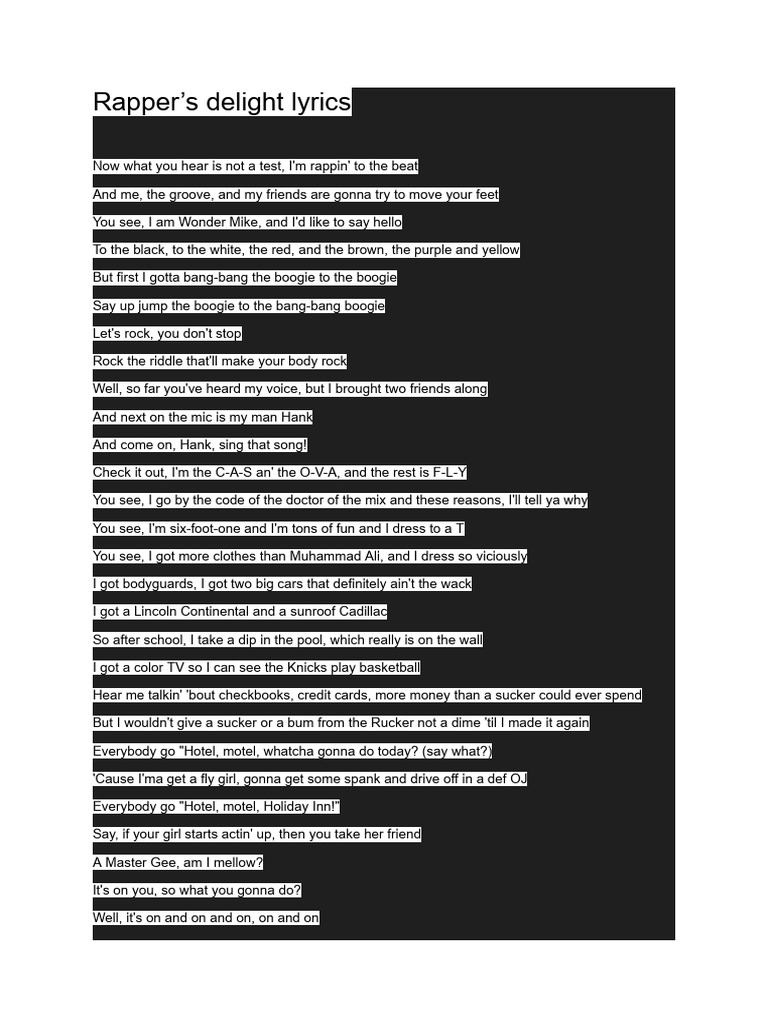 Rapper's Delight Lyrics | PDF