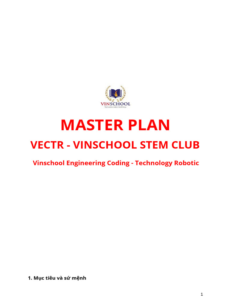 Master Plan For Vinschool Engineering Coding Technology & Robotics Club ...