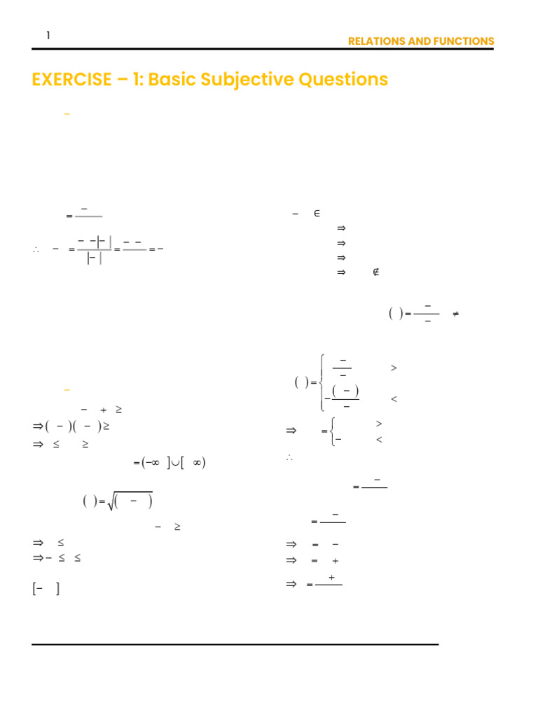 Relations and Functions - Solutions - (Exercise-1) | PDF