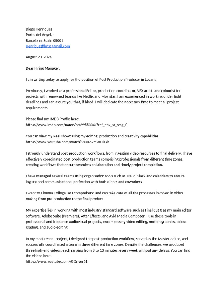 Cover Letter Modelo