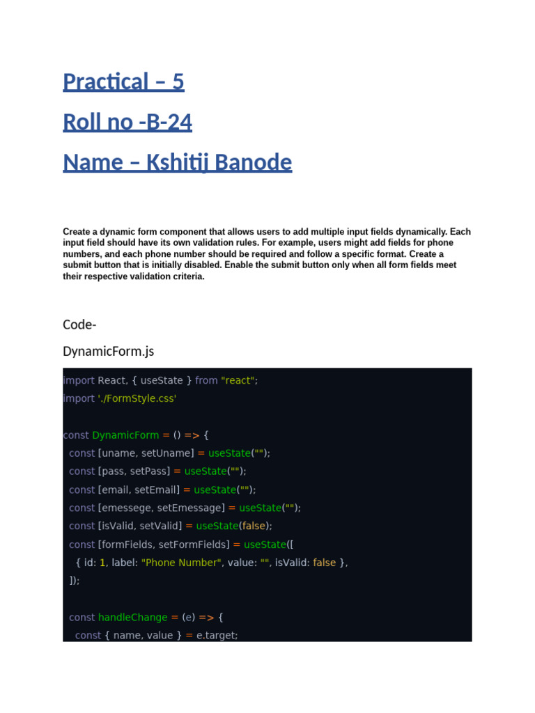 Dynamic Form Component with Validation | PDF | Computing | Computers