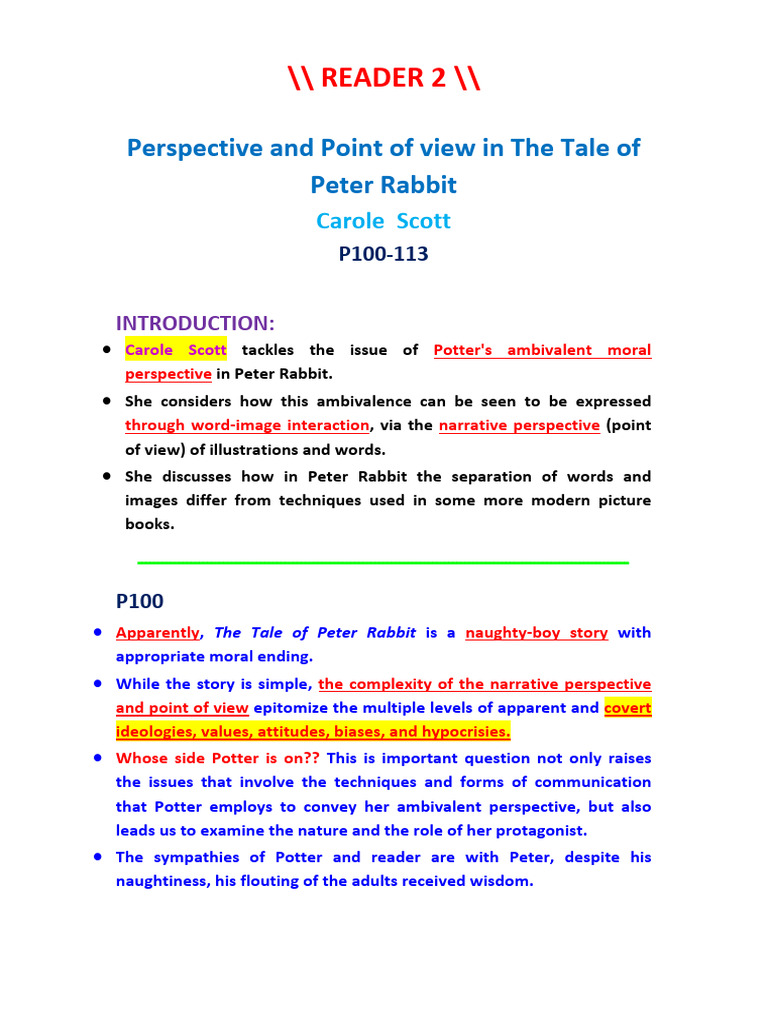 Reader2 BLOCK5 Peter Rabbit Perspective & Point of View | PDF