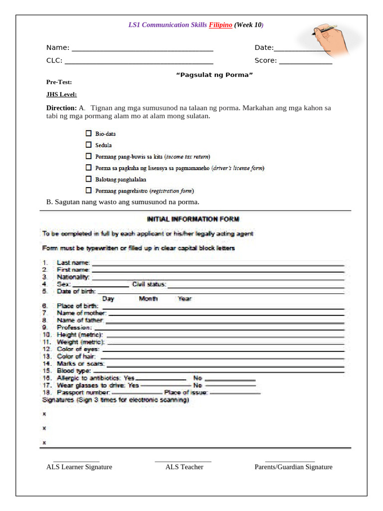 Worksheets LS1 - Pagsulat NG Porma o Forms | PDF