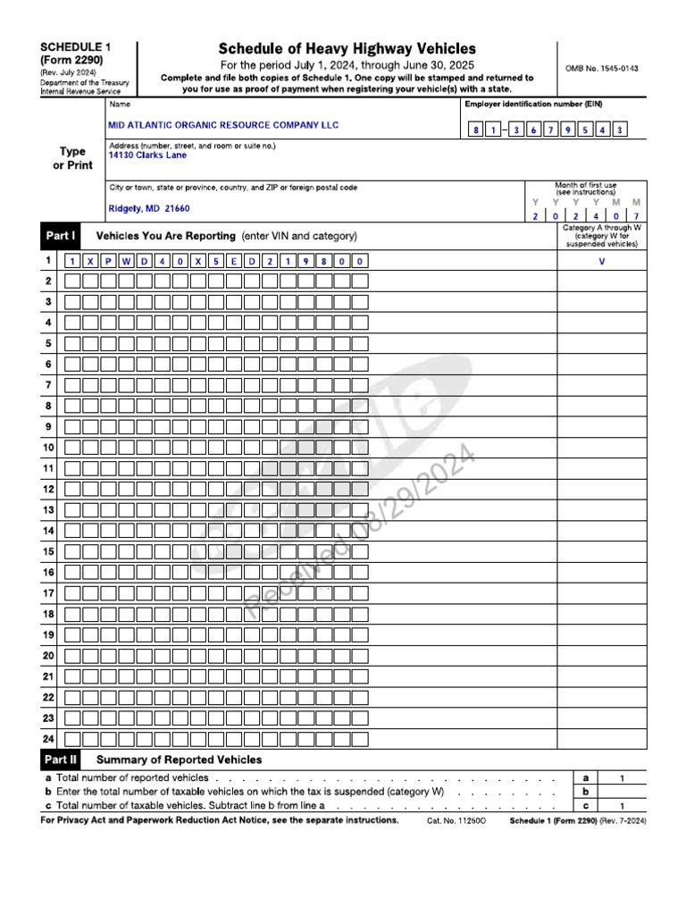 Mid Atlantic Organic Resource Co LLC Form 2290 - 2024 2025 | PDF