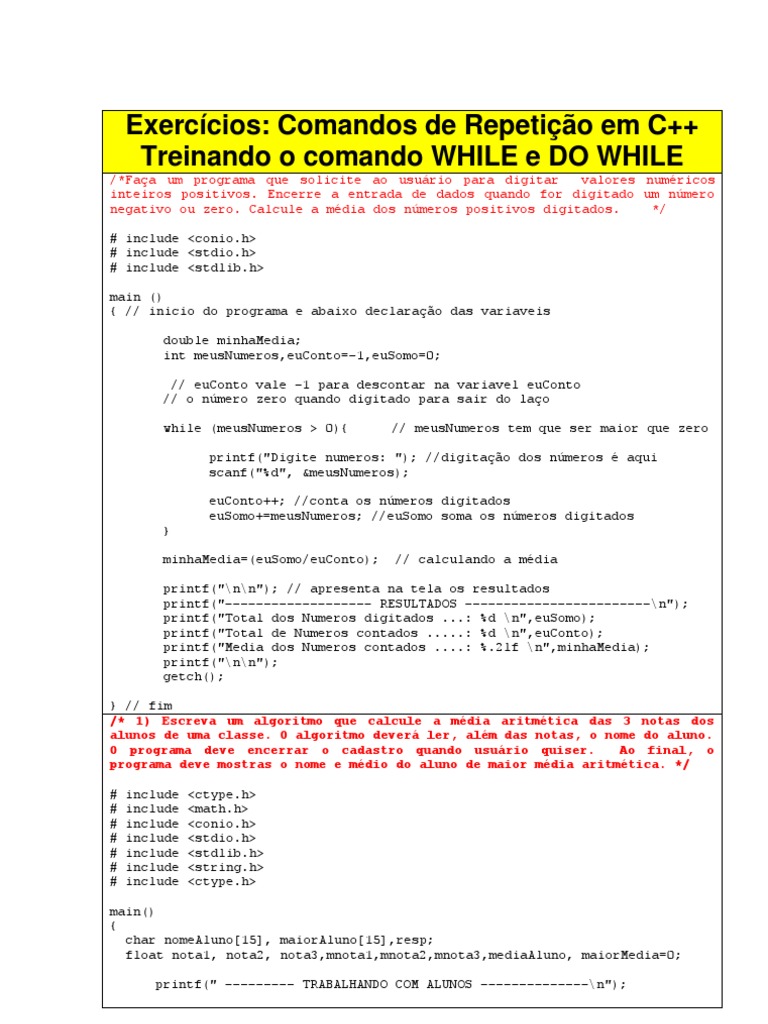 Exercícios de Repetição em C++ | PDF | Média | Ciência da Computação