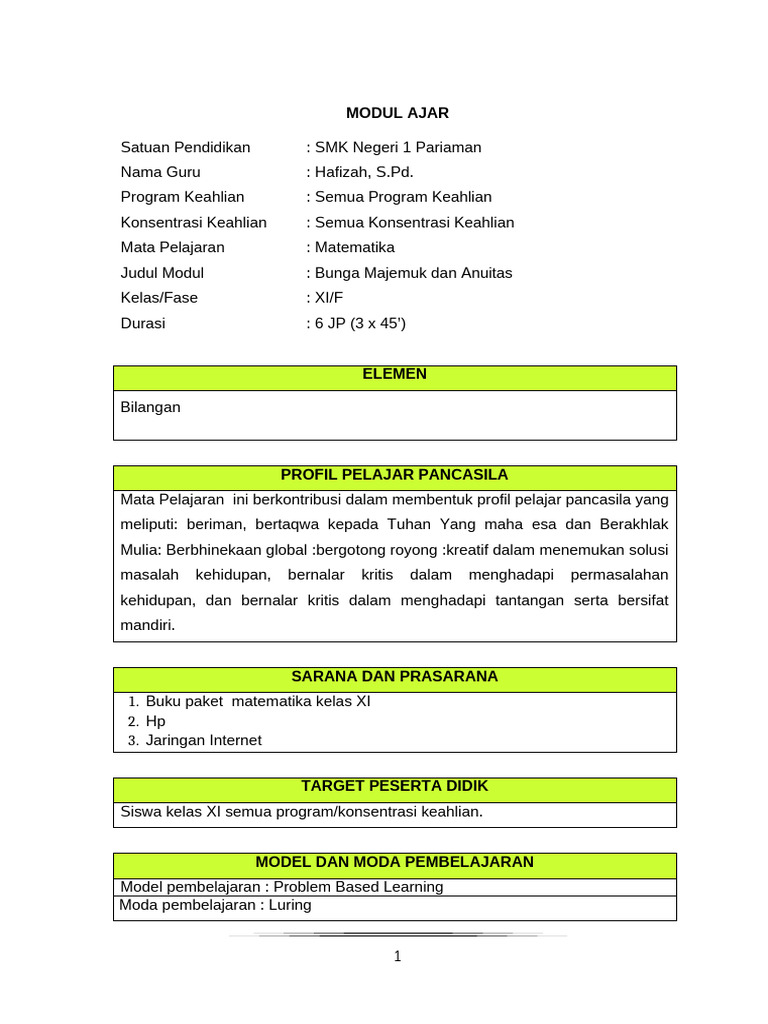 Modul Ajar Kls Xi Bunga Majmuk Anuitas Rev Ok Pdf