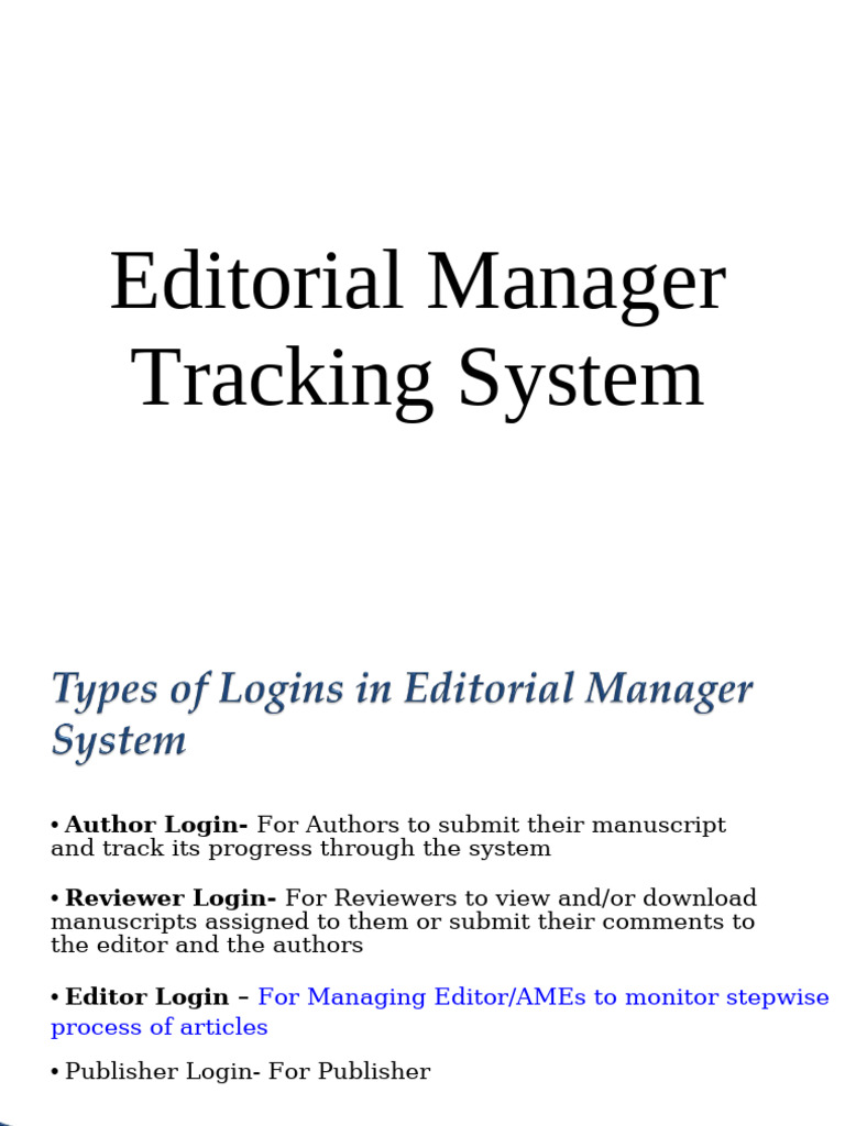 Editorial Manager System Overview | PDF | Login | Computing