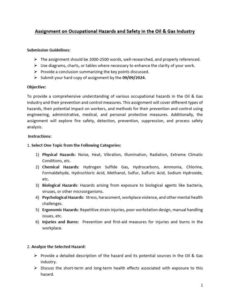 Assignment On Occupational Hazards and Safety in The Oil & Gas Industry ...
