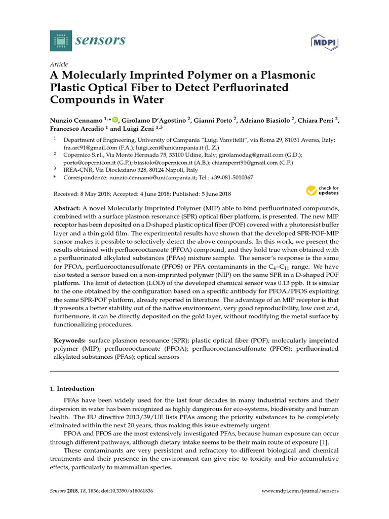 Sensors: A Molecularly Imprinted Polymer On A Plasmonic Plastic Optical ...