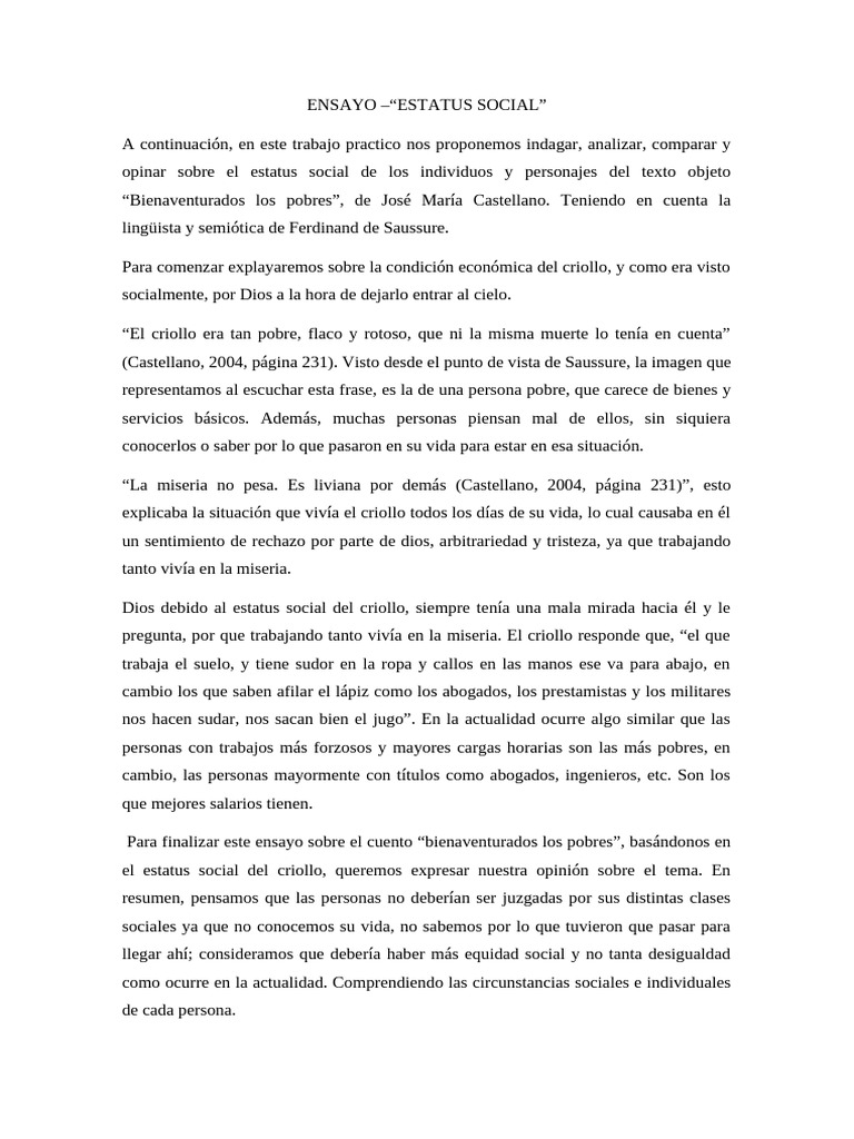 Ensayo estatus social pdf
