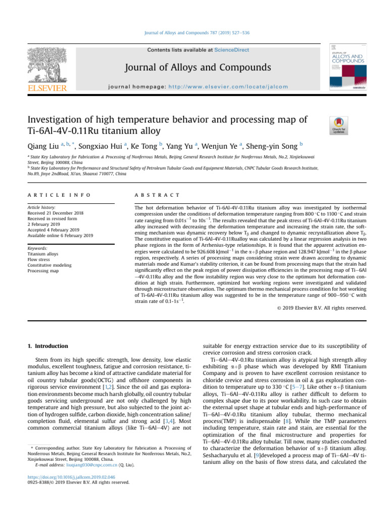 Investigation of High Temperature Behavior and Processing Map of | PDF