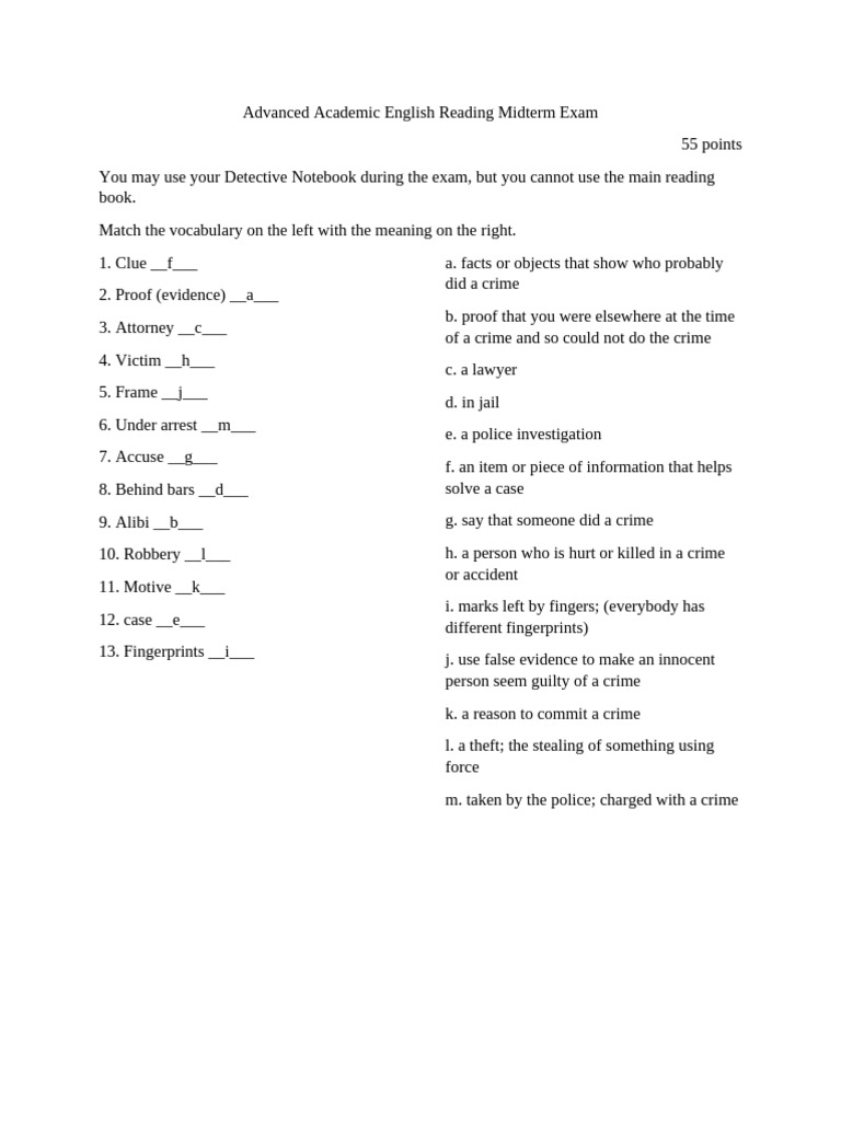 Advanced Reading Midterm Exam Answers Answer Key Pdf