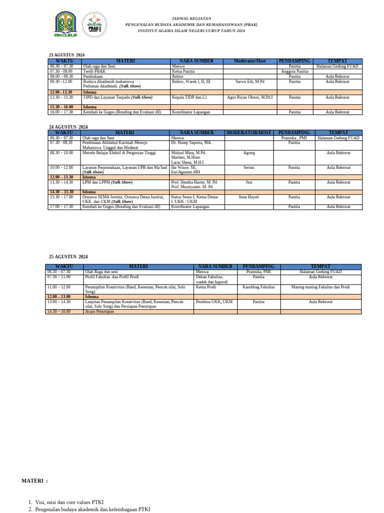 Jadwal Pbak Revisi#190824 | PDF