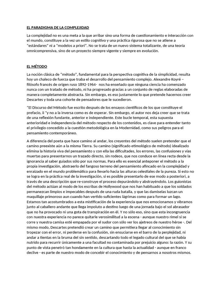 El Paradigma de La Complejidad Resumen (Autoguardado) | PDF