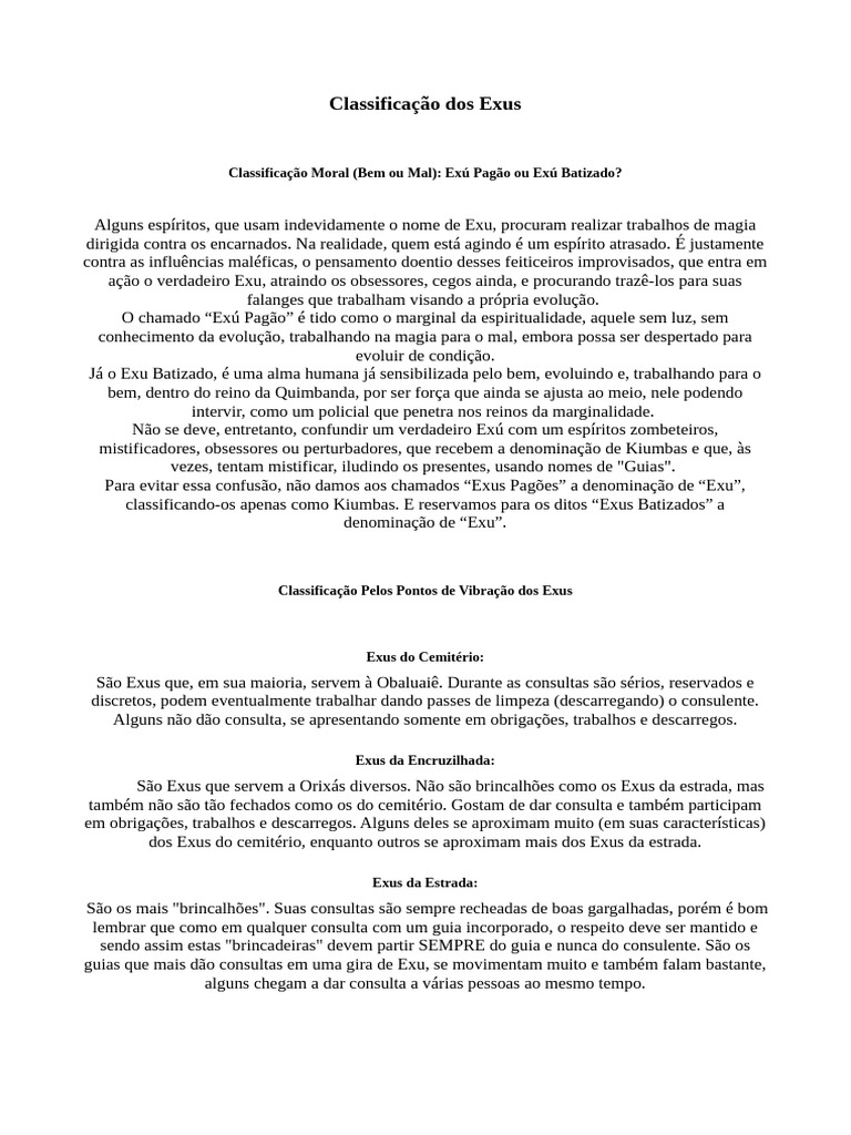 Classificação Dos Exus | PDF
