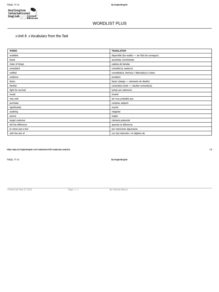 Unit 8 Vocabulary From The Text | PDF