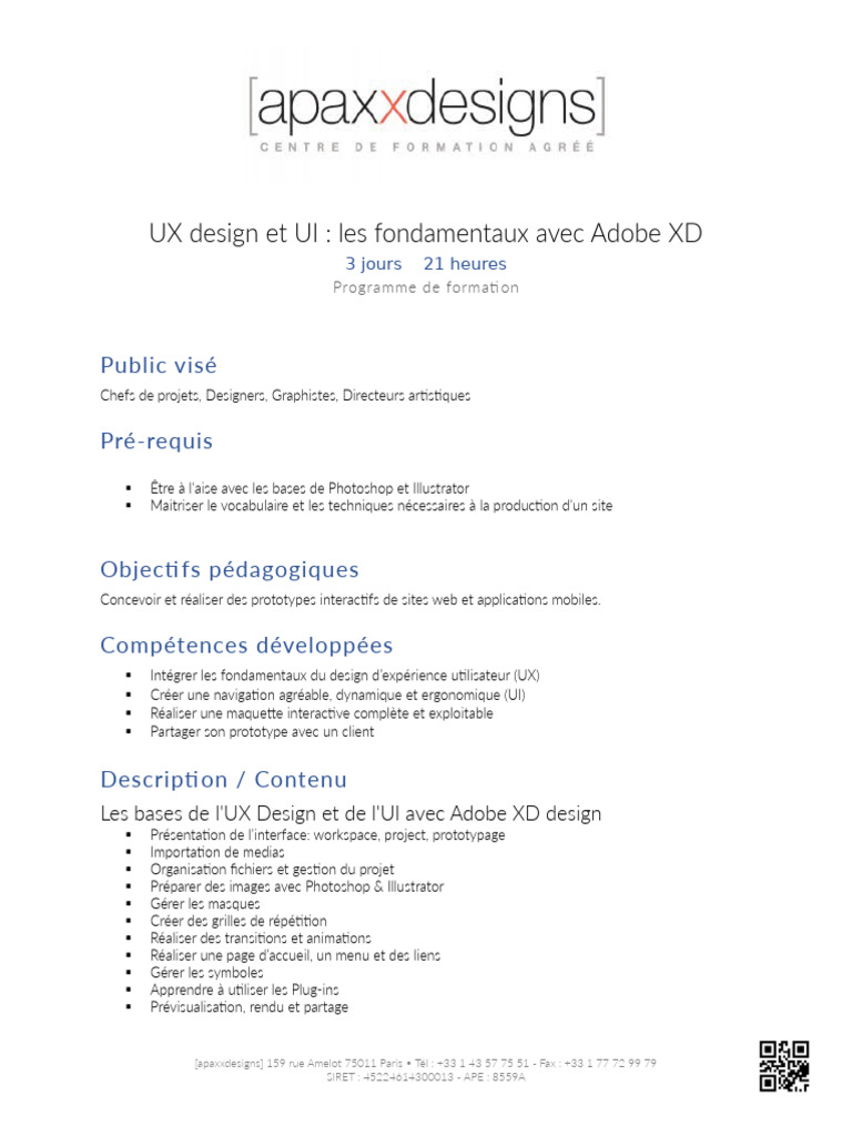 Programme ux design et ui les fondamentaux avec adobe xd 3 pdf