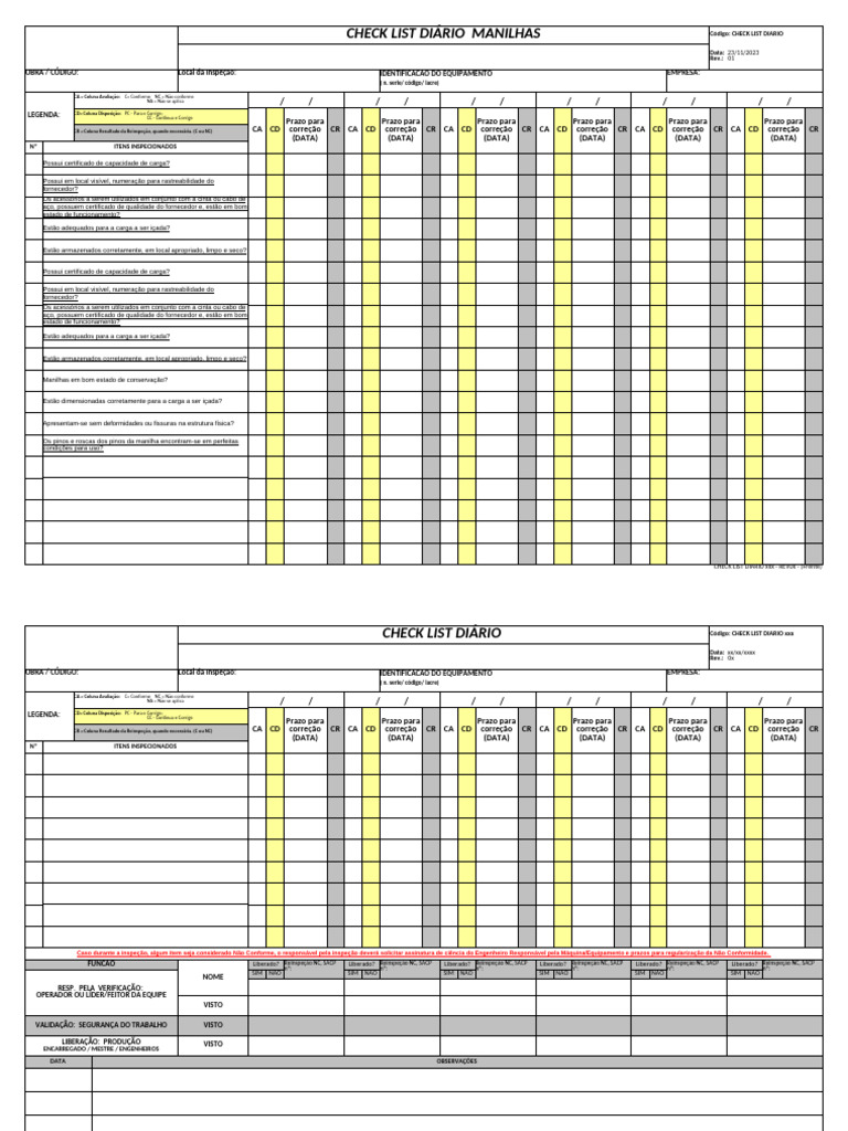 Modelo Check List Diário - MANILHAS | PDF