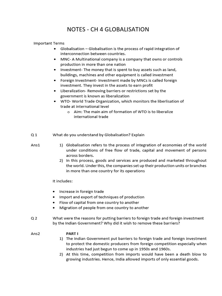 Eco Notes Ch4 Globalisation Pdf