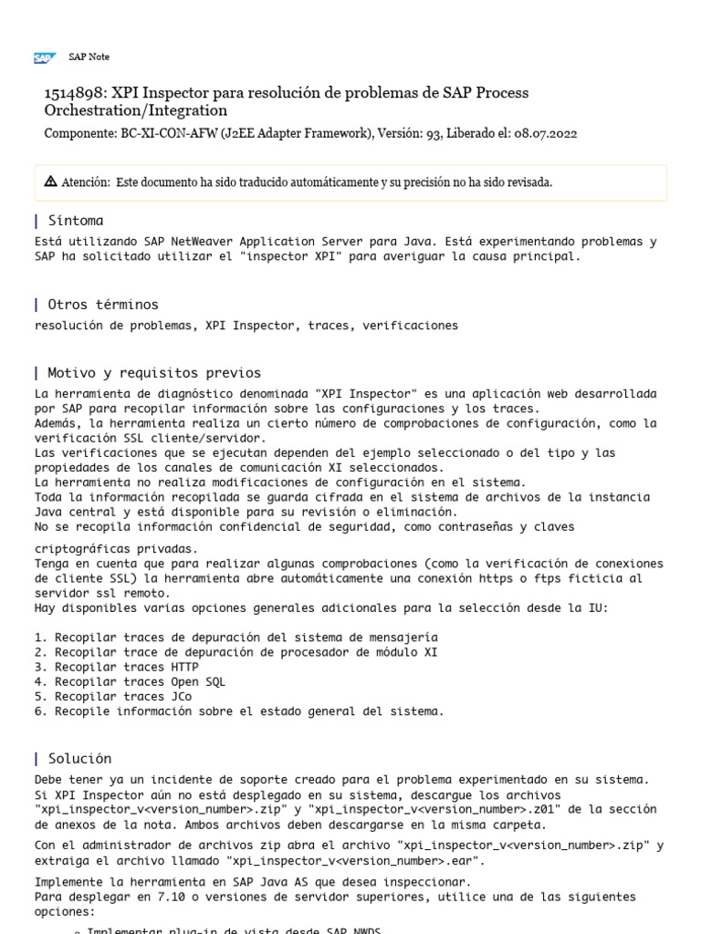 1514898: XPI Inspector para Resolución de Problemas de SAP Process ...