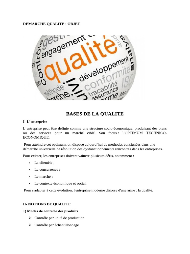 Notions de qualité en entreprise | PDF | Management de la qualité ...