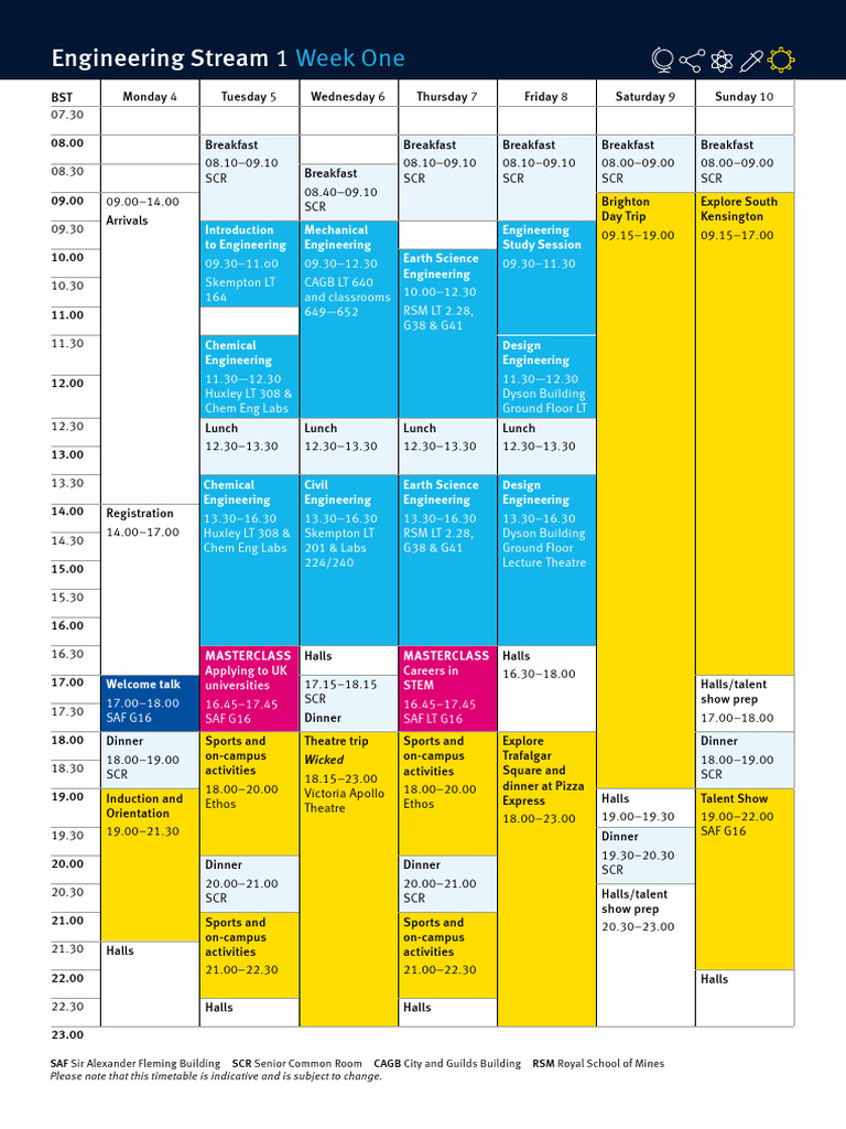 Global Summer School Engineering One Timetable | PDF