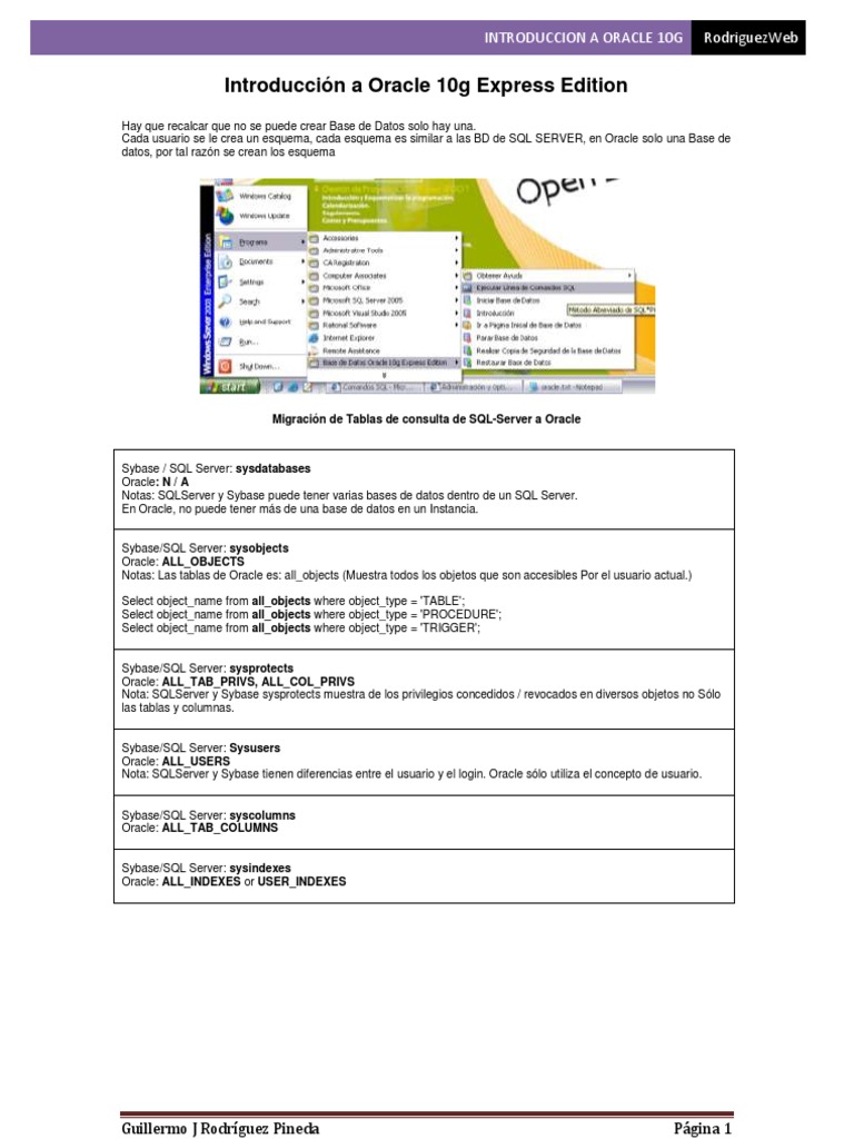 Introducción a Oracle 10g Express Edition | PDF | Servidor SQL de ...