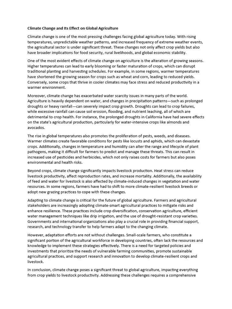 Climate Change and Its Effect On Global Agriculture | PDF