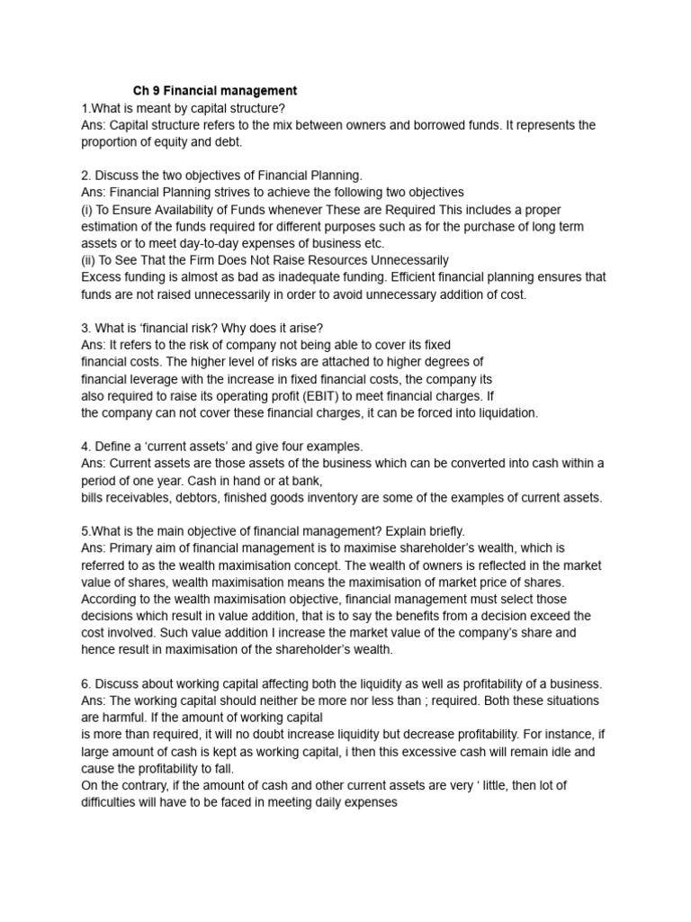 Financial Management C.W Note | PDF | Equity (Finance) | Debt