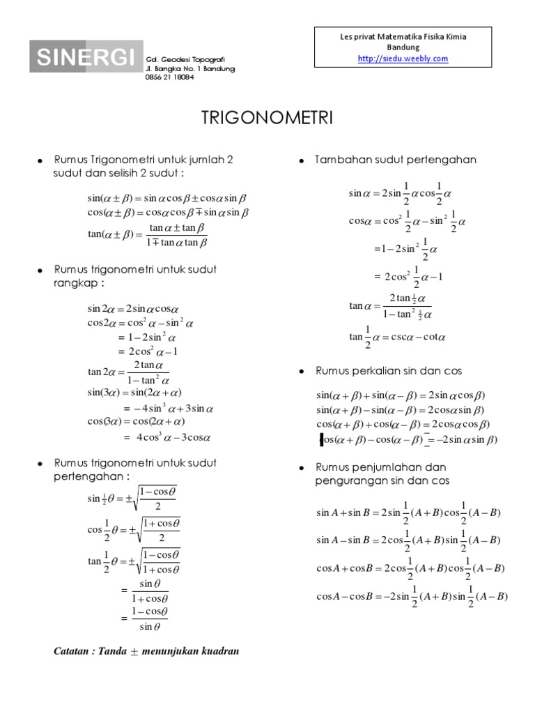 Rangkuman Rumus Trigonometri Rangkuman Rumus Trigonometri