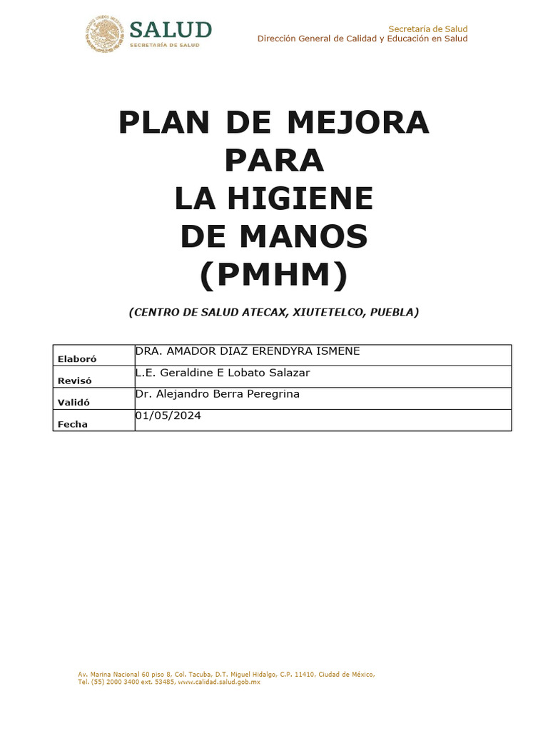 Plan de Mejora en Higiene de Manos 2024 | PDF | Lavado de manos ...