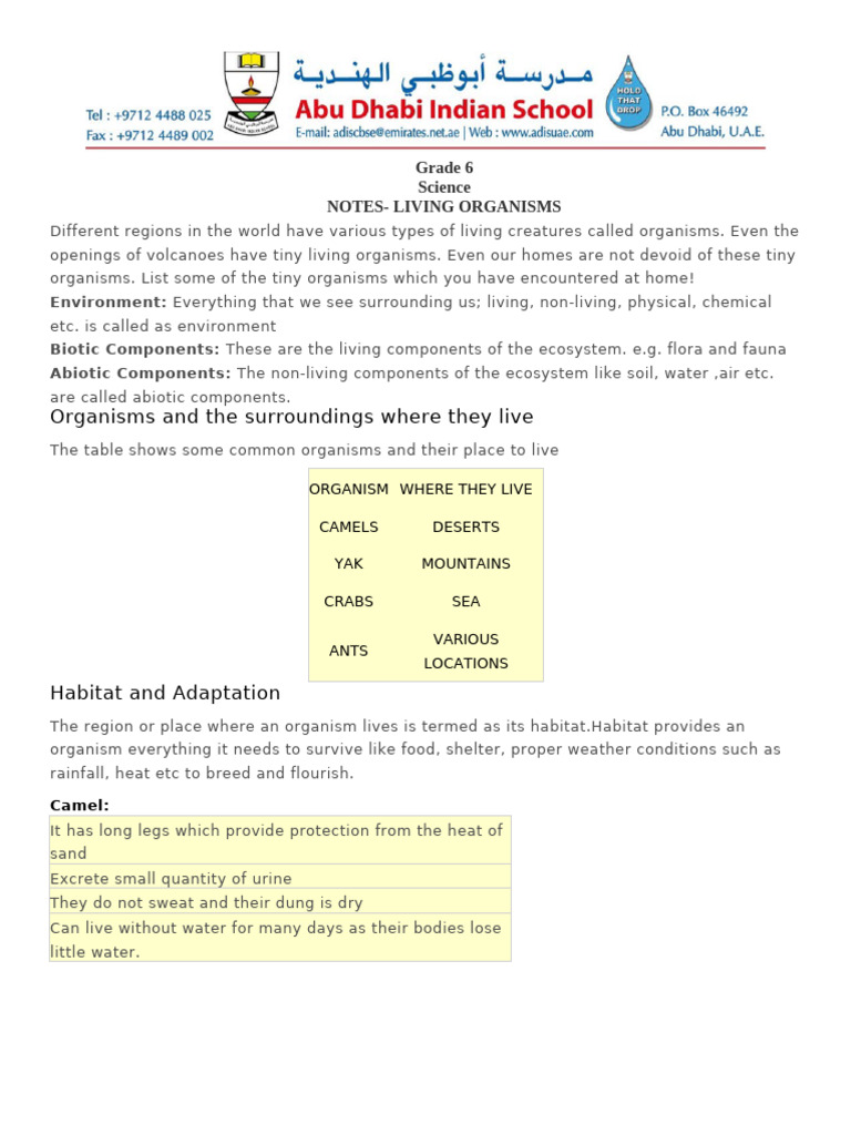 GR 6 Notes Living Organisms | PDF