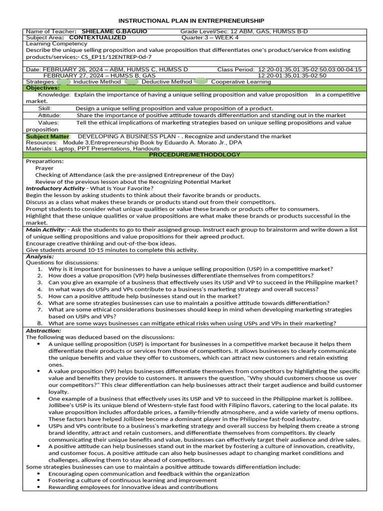 Sample Lesson Plan | PDF