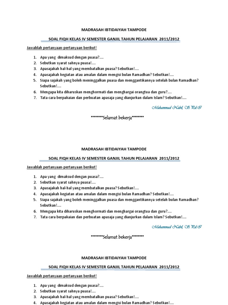 Soal Fiqh Kls 4 5 6