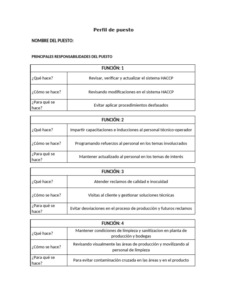 Perfil de Puesto | PDF