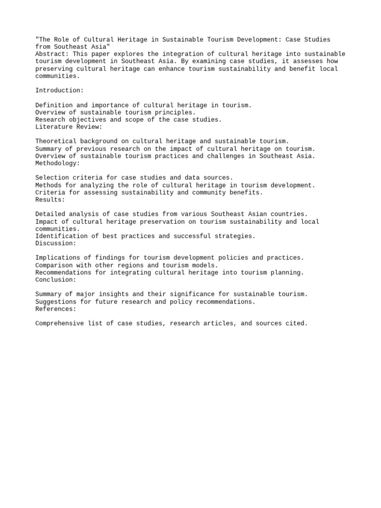 The Role of Cultural Heritage in Sustainable Tourism Development | PDF