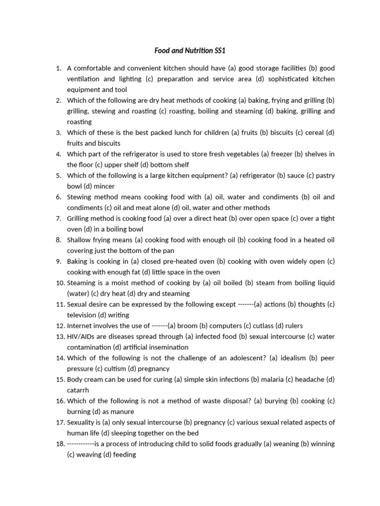 Food and Nutrition SS1 | PDF