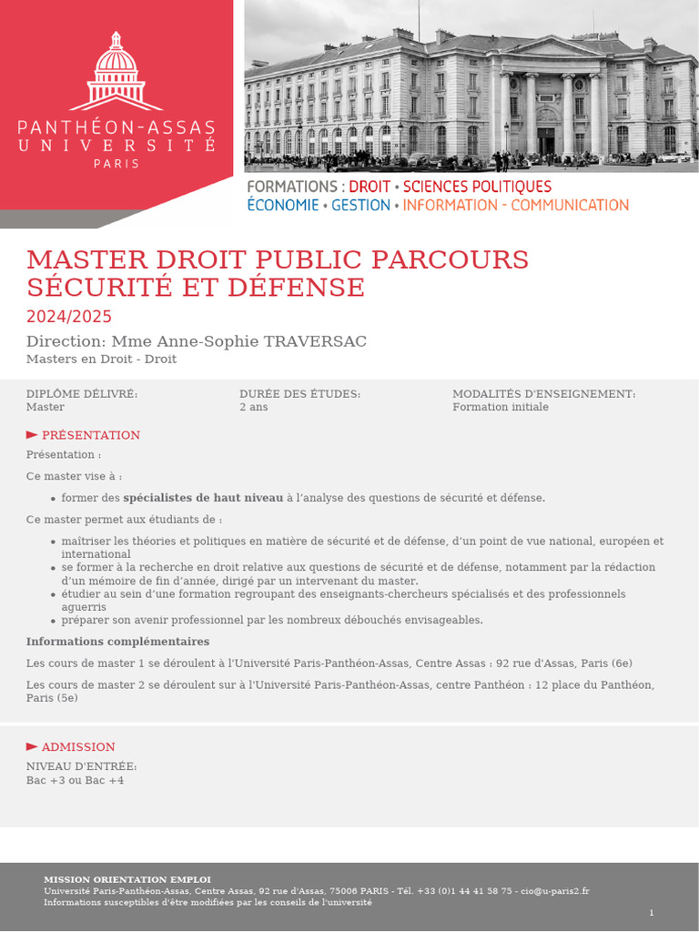 Master Droit Public Parcours Sécurité Et Défense Pdf