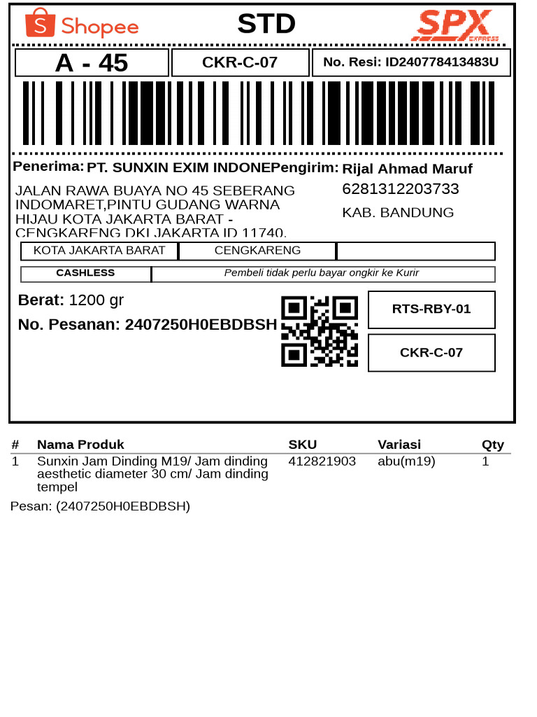 Contoh template resi pengiriman PDF