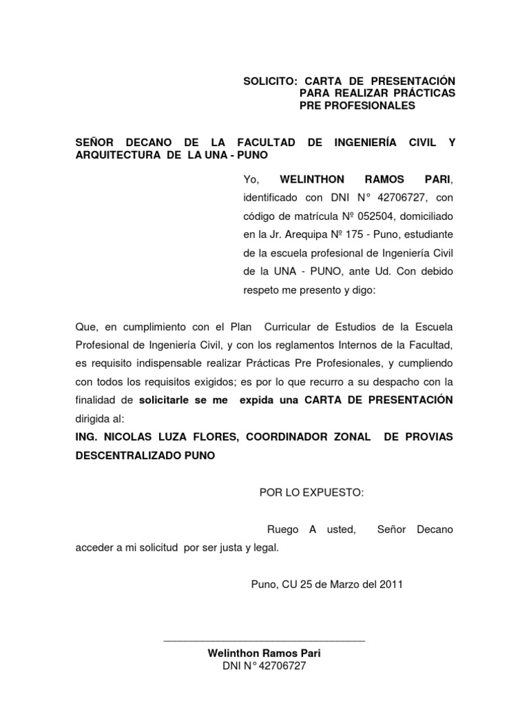 Solicitud Para Realizar Practicas Pdf