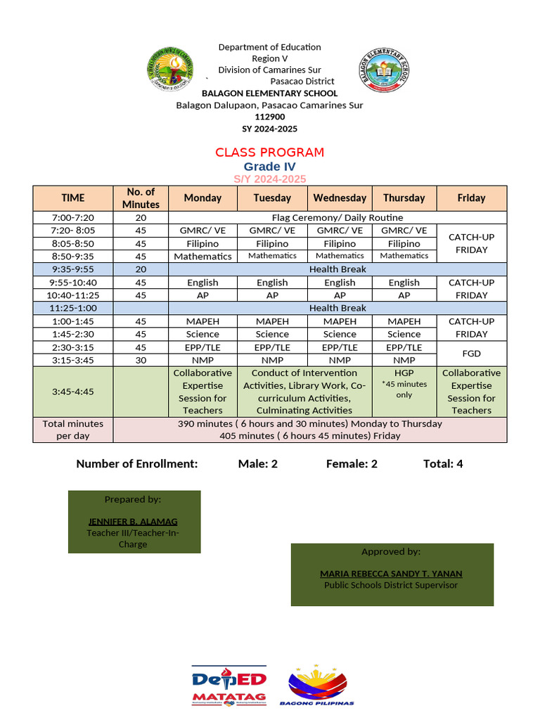 MATATAG Class Program A4 | PDF