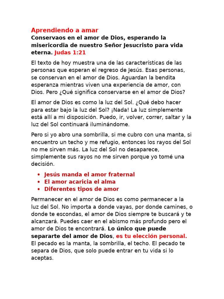 Aprendiendo A Amar Conservaos en El Amor de Dios | PDF