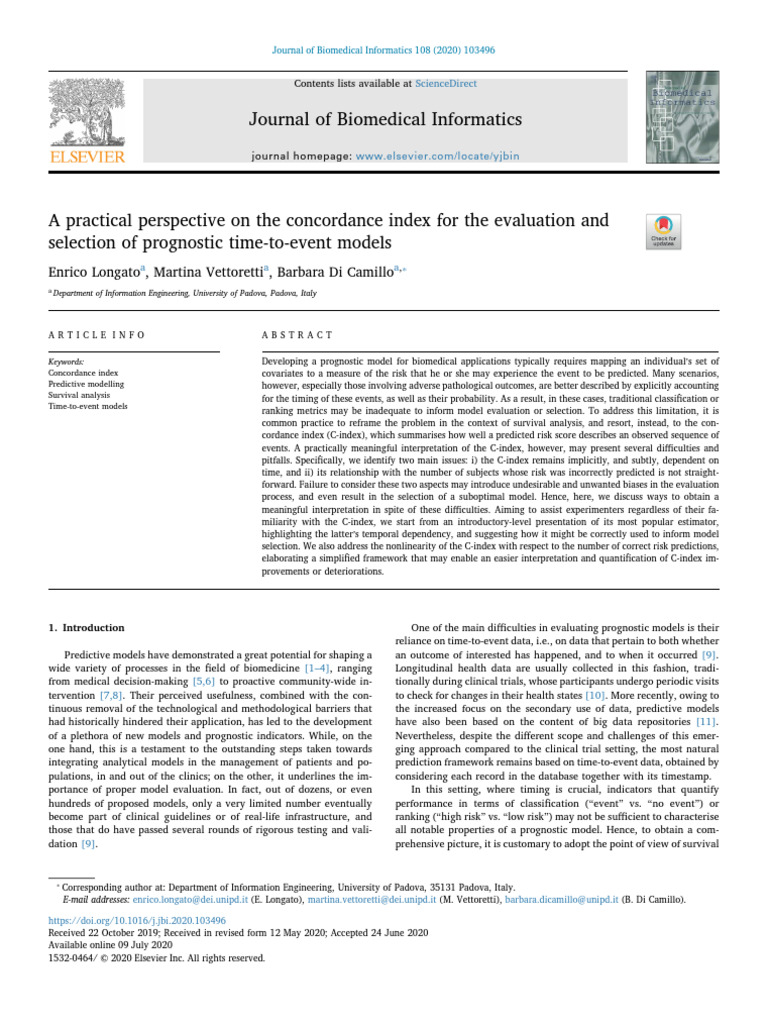 A practical perspective on the concordance index for the evaluation and