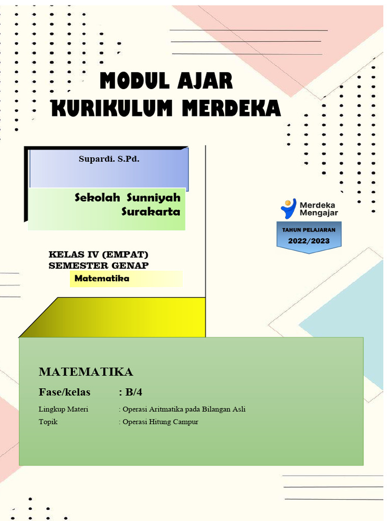 Modul Ajar Kurikulum Merdeka: Sekolah Sunniyah Surakarta | PDF