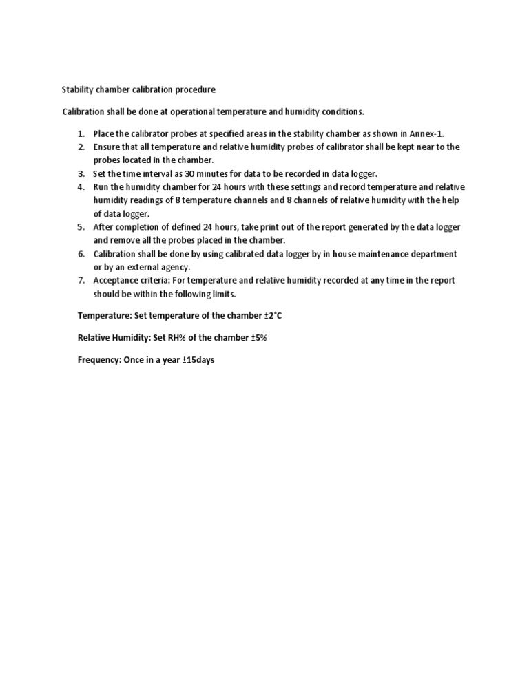 Stability Chamber Calibration Procedure