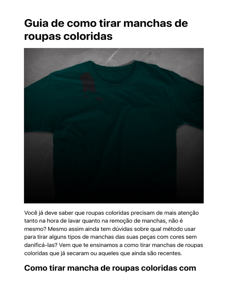 Como Tirar Mancha de Roupa Colorida - Dicas Simples - Facilita | PDF