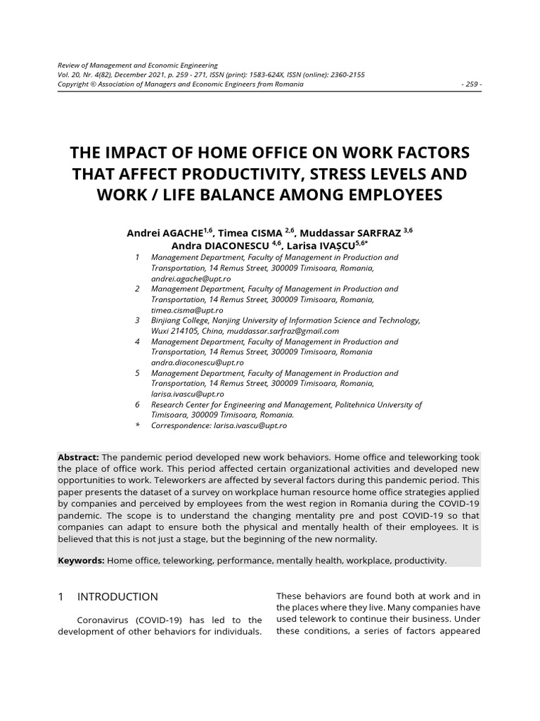 The Impact of Home Office On Work Factors That Affect Productivity ...