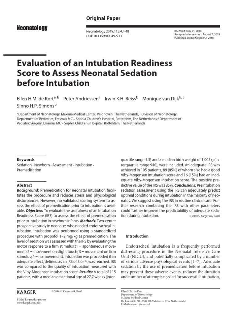 Evaluation of An Intubation Readiness Score To Assess Neonatal Sedation ...